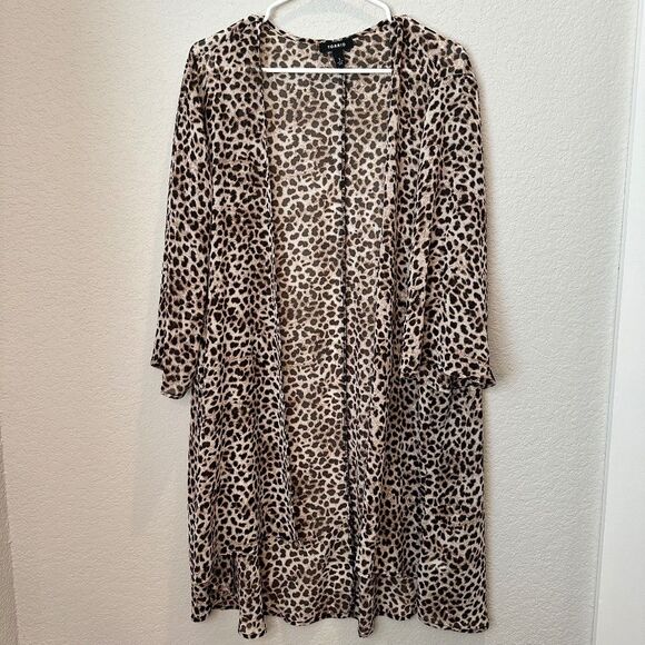 Torrid Brown Animal Print Sheer Flowy 3/4 Sleeve Open Kimono - Size 1X - EUC - Picture 1 of 5